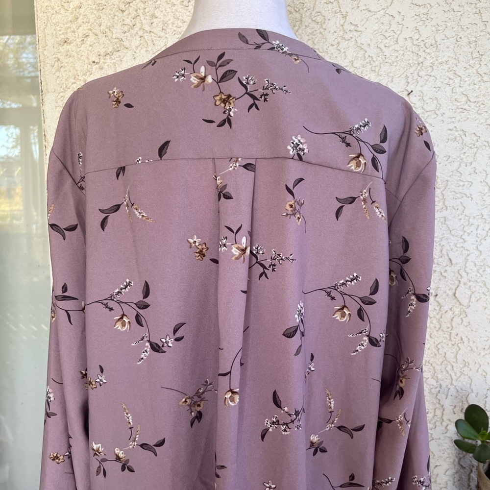 Hilary Radley Mauve Floral Split-Neck Blouse - Picture 2 of 8